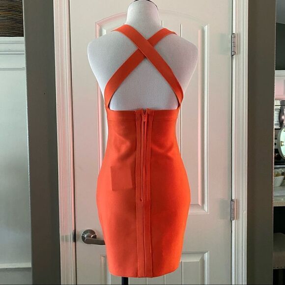 Herve Leger x Forever 21 One Shoulder Cutout Mini Dress Coral Orange NWT - Picture 6 of 16